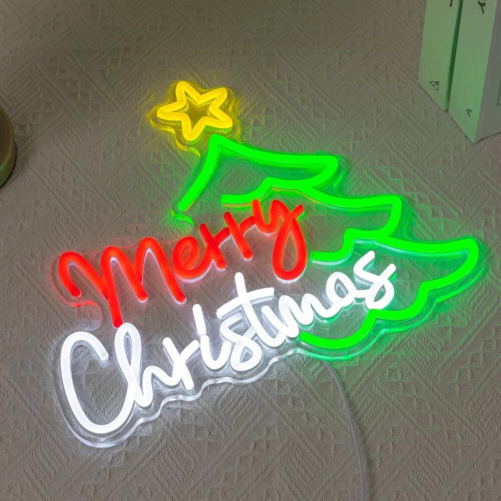 New Merry Christmas Neon Sign, Colorful Christmas Tree LED Light for Wall Decor - Picture 3 of 7